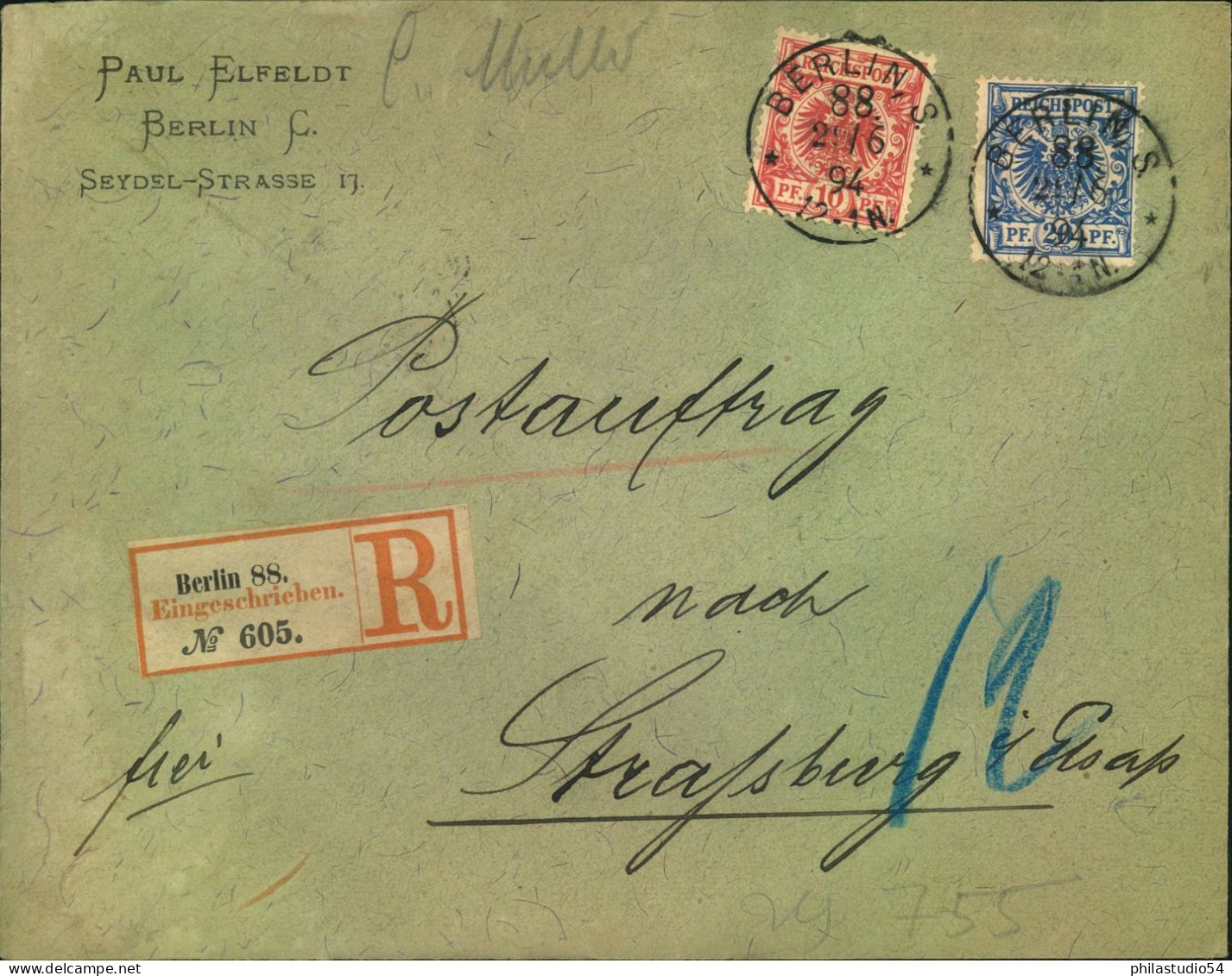 1894, Einschreiben Ab "BERLIN 88" Mit 10 Und 20 Pf. Krone/Adler - Briefe U. Dokumente