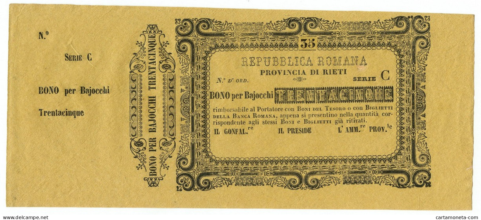 35 BAJOCCHI NON EMESSO CON MATRICE PROVINCIA RIETI REP. ROMANA 06/04/1849 SUP+ - Autres & Non Classés