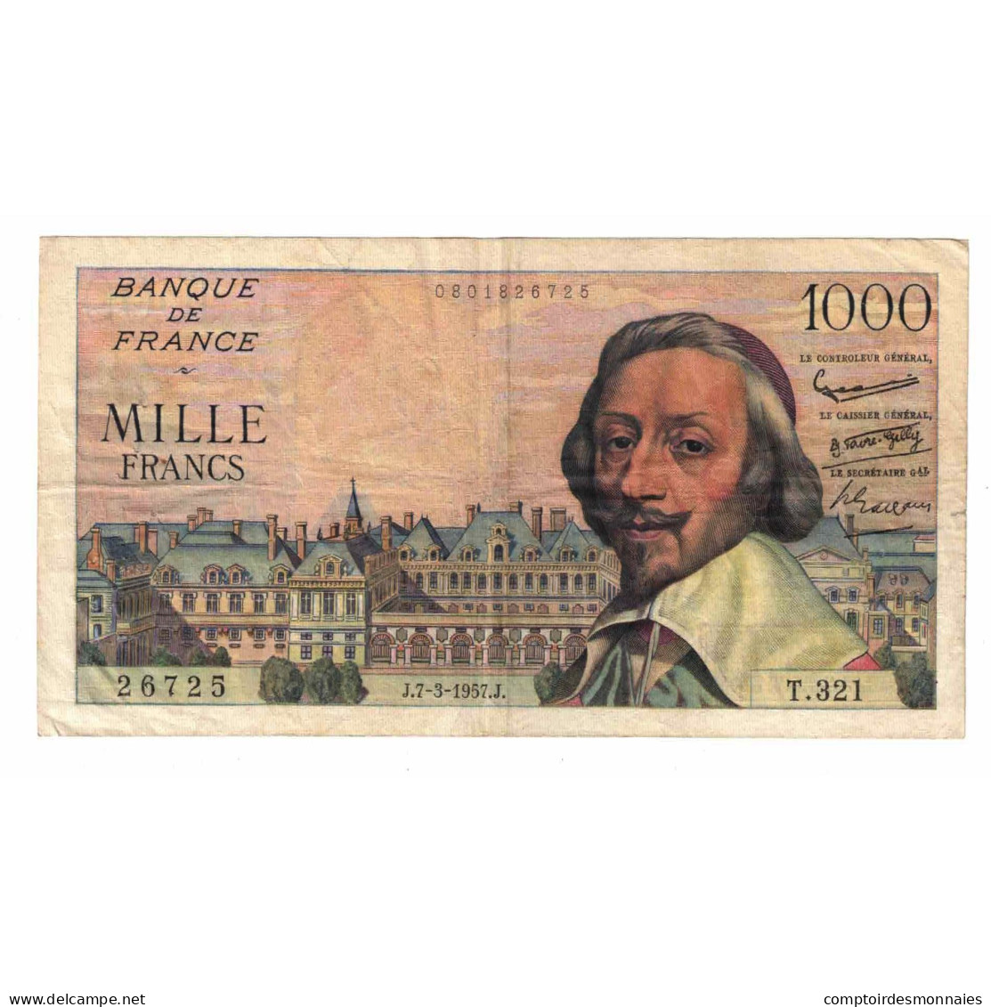 France, 1000 Francs, Richelieu, 1957, T.321, TTB, Fayette:42.25, KM:134b - 1 000 F 1953-1957 ''Richelieu''