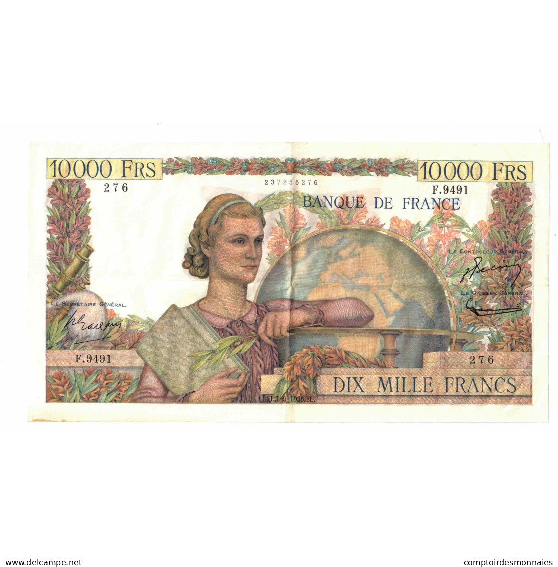 France, 10,000 Francs, Génie Français, 1955, F.9491, TTB+, Fayette:50.76 - 10 000 F 1945-1956 ''Génie Français''