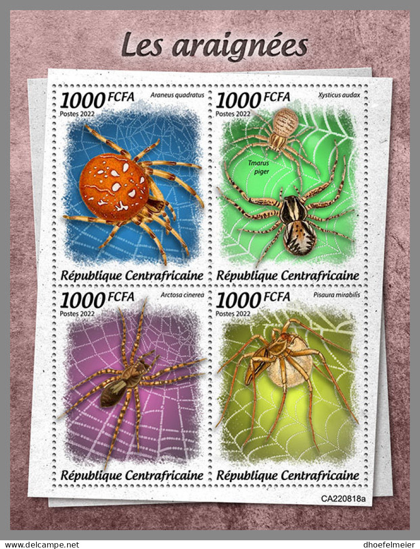 CENTRAL AFRICAN 2022 MNH Spiders Spinnen Araignees M/S - OFFICIAL ISSUE - DHQ2323 - Araignées