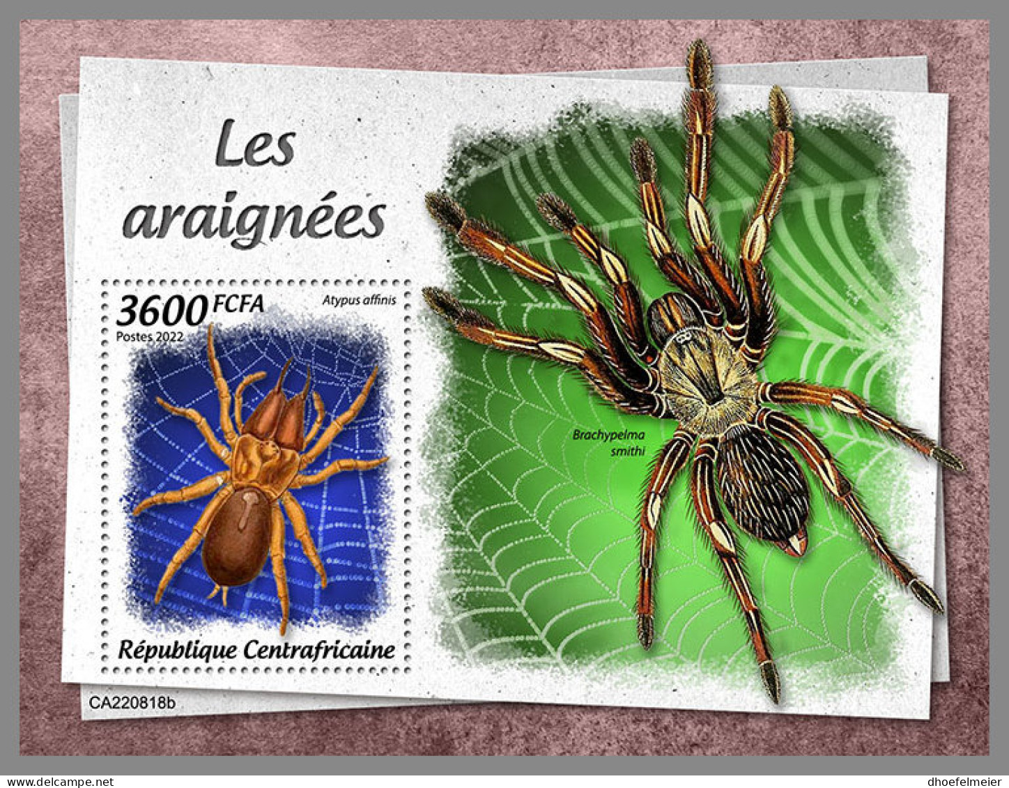 CENTRAL AFRICAN 2022 MNH Spiders Spinnen Araignees S/S - OFFICIAL ISSUE - DHQ2323 - Araignées