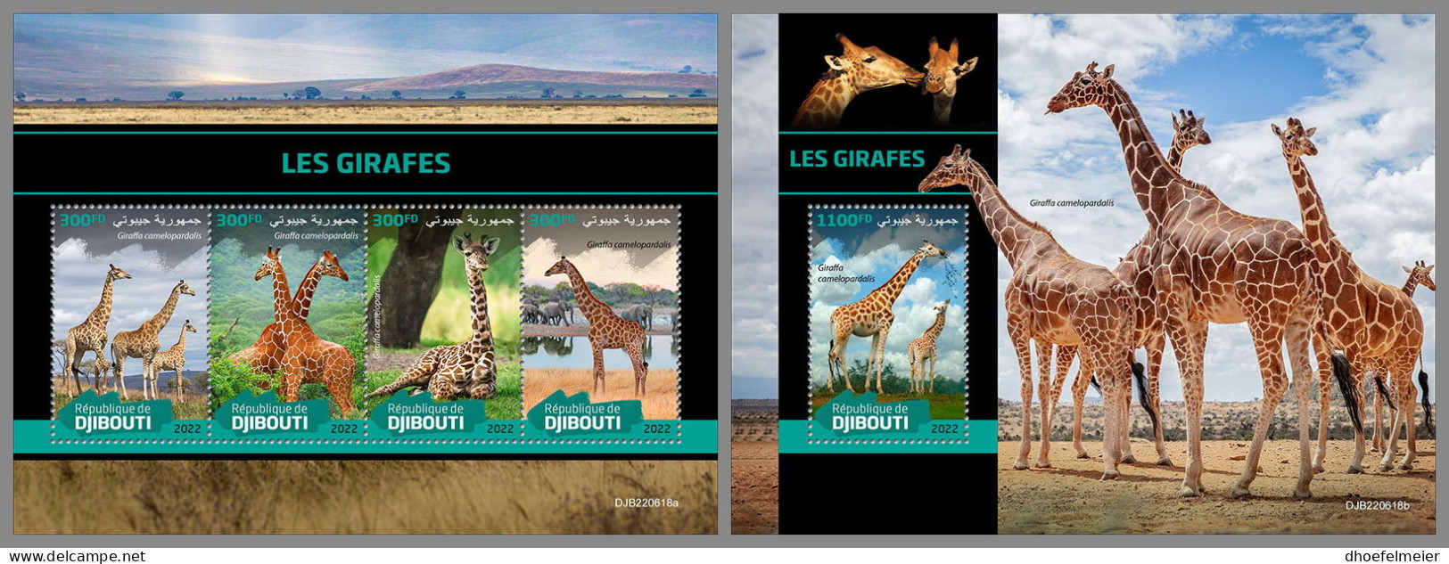 DJIBOUTI 2022 MNH Giraffes Giraffen Girafes M/S+S/S - IMPERFORATED - DHQ2323 - Jirafas