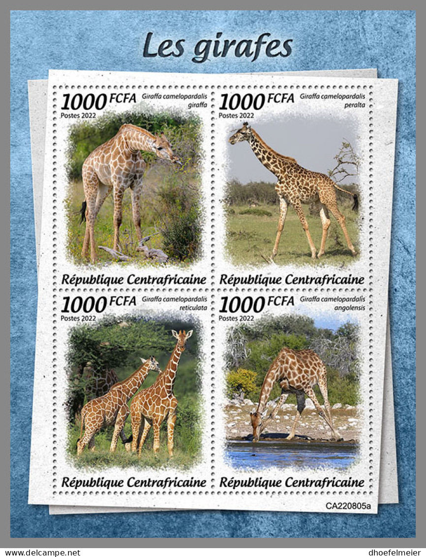 CENTRAL AFRICAN 2022 MNH Giraffes Giraffen Girafes M/S - IMPERFORATED - DHQ2323 - Giraffes