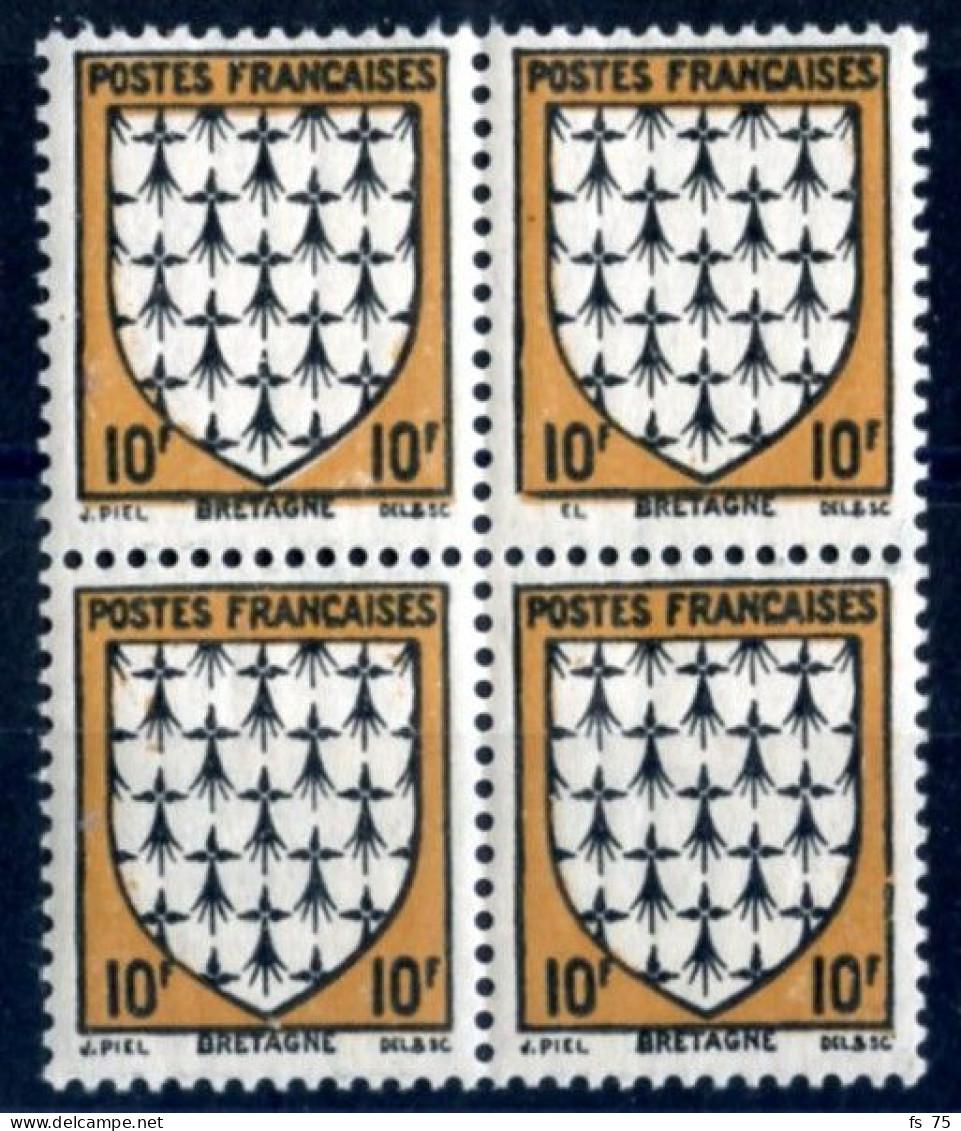 FRANCE - N°573a 10F BRETAGNE SIGNATURE EL AU LIEU DE PIEL DANS UN BLOC DE 4 SANS CHARNIERE ** - Unused Stamps