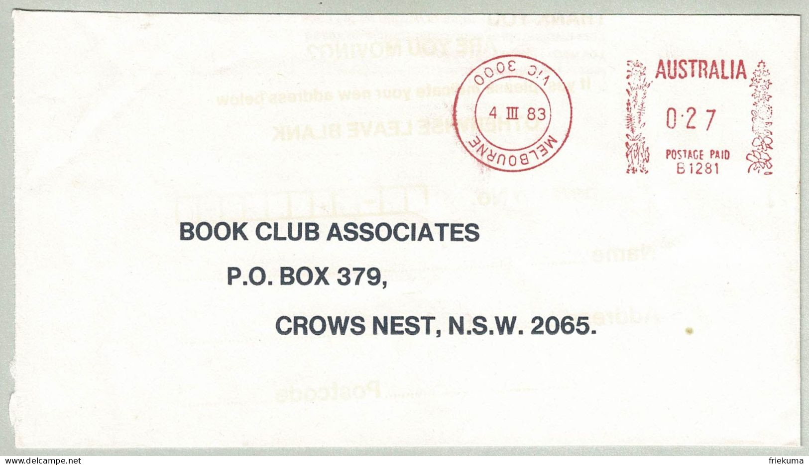 Australien / Australia 1983, Brief Freistempel / EMA / Meterstamp Melbourne - Crows Nest, Krone Kopfstehend! - Variétés Et Curiosités