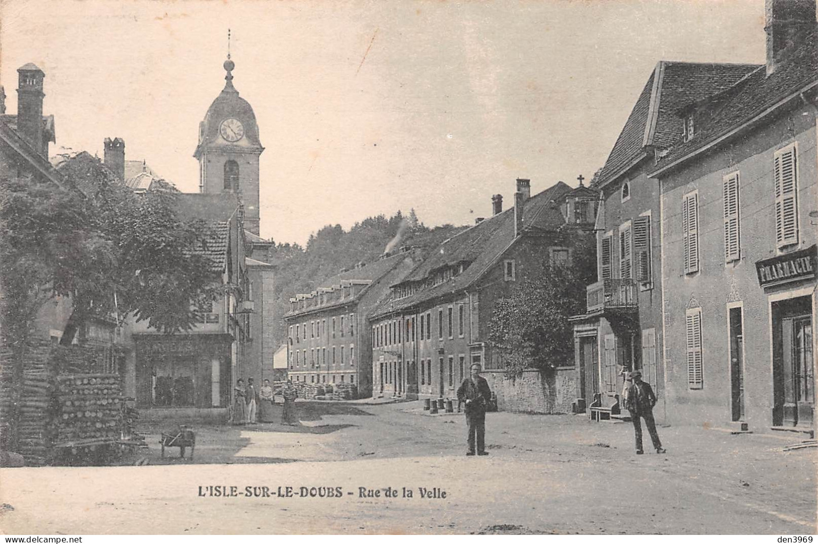L'ISLE-sur-le-DOUBS (Doubs) - Rue De La Velle - Pharmacie - Voyagé 1907 (2 Scans) Germaine Chaméroz à Monéteau Yonne 89 - Isle Sur Le Doubs