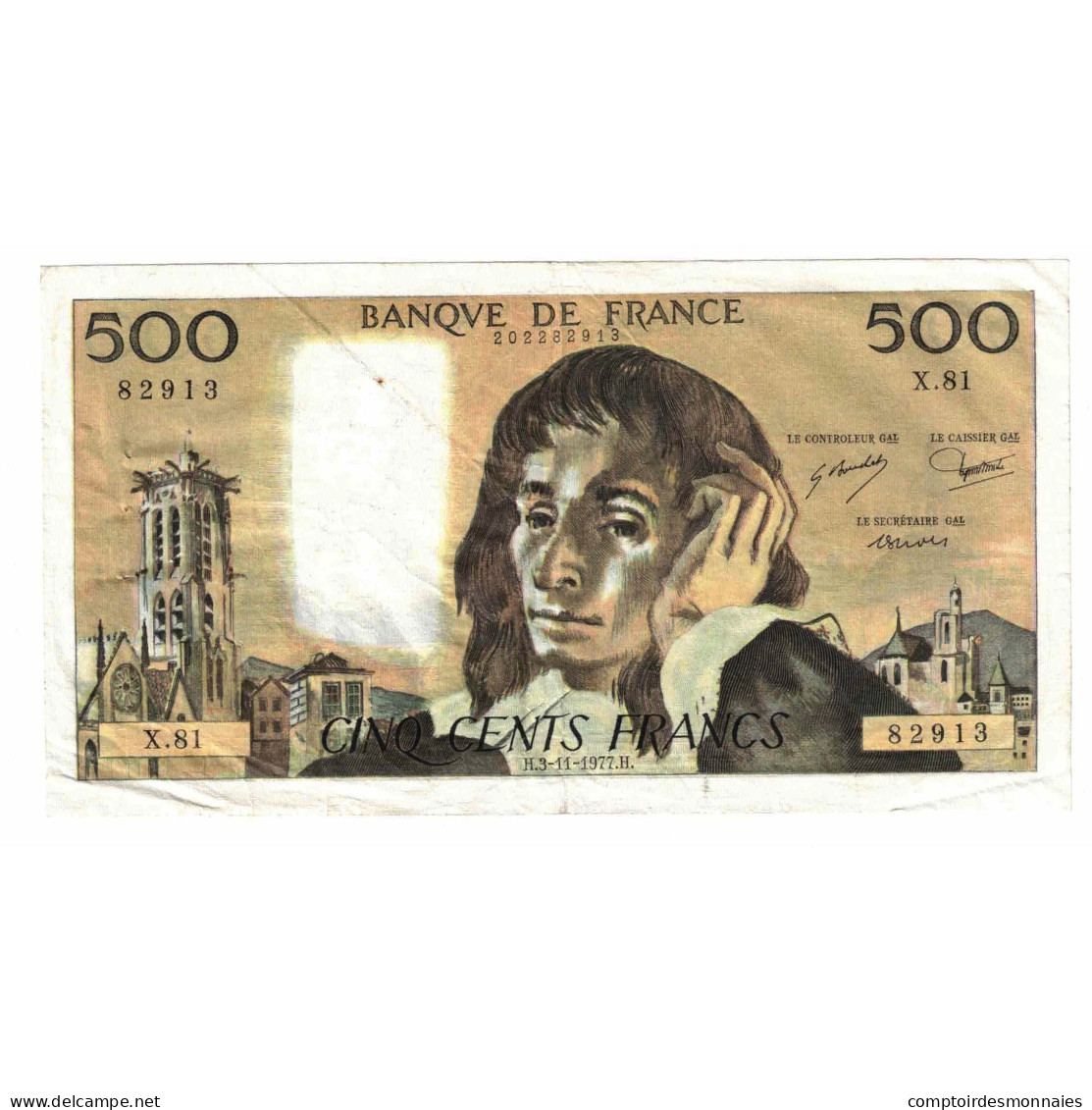 France, 500 Francs, Pascal, 1977, X.81, TB+, Fayette:71.17, KM:156d - 500 F 1968-1993 ''Pascal''