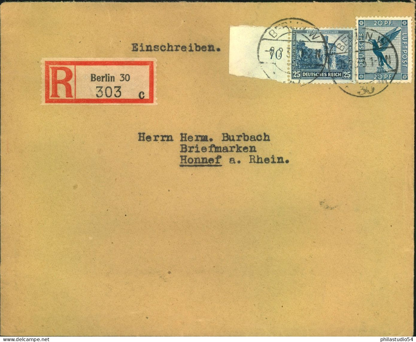 1933, 25 Pf. Nothilfe Mit Zusatz Auf Einschreiben Ab BERLIN 30 - Lettres & Documents