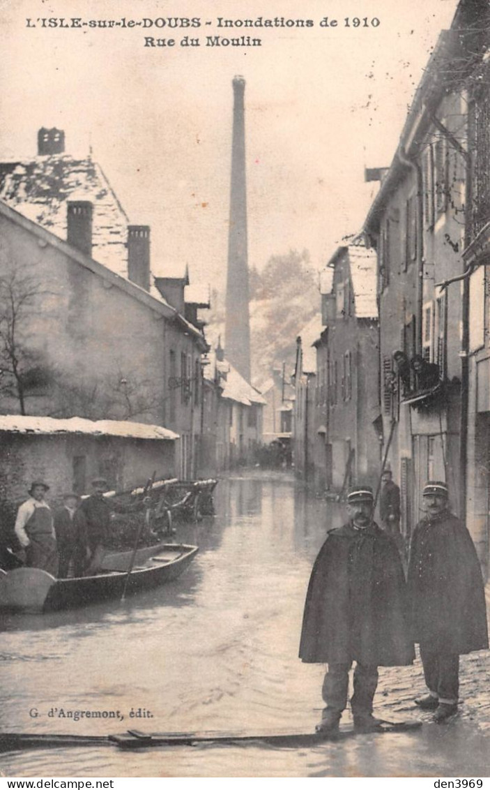 L'ISLE-sur-le-DOUBS (Doubs) - Inondations De 1910 - Rue Du Moulin - Gendarmes - Voyagé (2 Scans) 21 Rue Regard Lons-le-S - Isle Sur Le Doubs