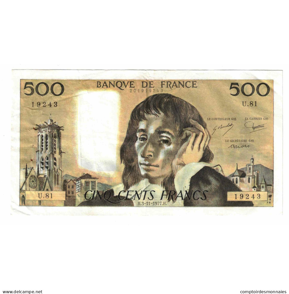 France, 500 Francs, Pascal, 1977, U.81, TB+, Fayette:71.17, KM:156d - 500 F 1968-1993 ''Pascal''