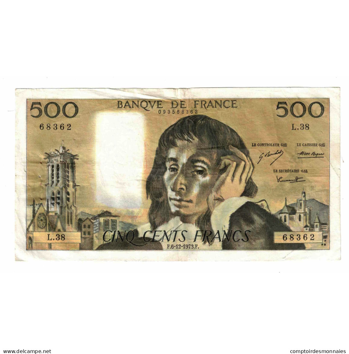 France, 500 Francs, Pascal, 1973, L.38, TB, Fayette:71.10, KM:156b - 500 F 1968-1993 ''Pascal''