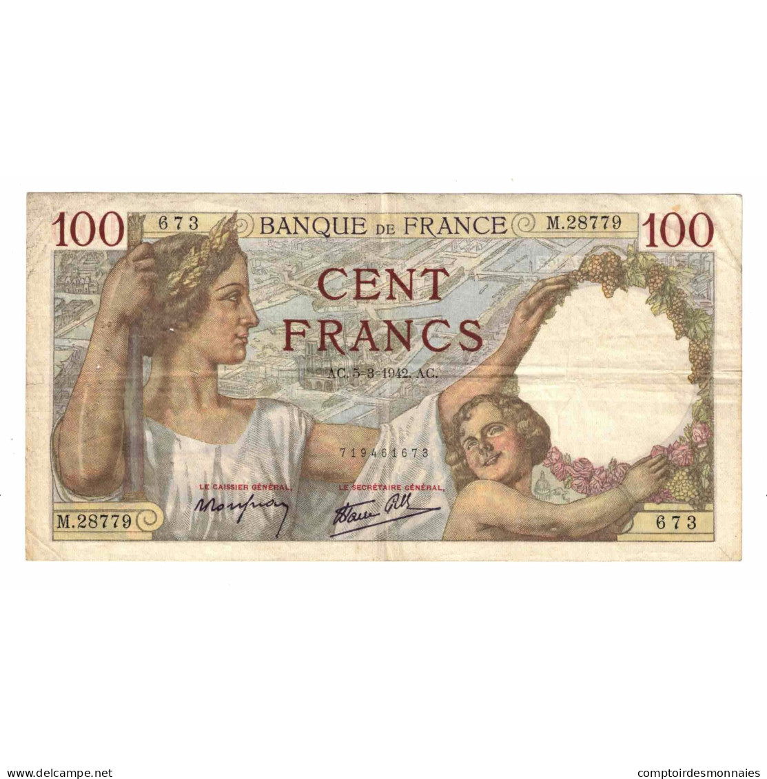 France, 100 Francs, Sully, 1942, M.28779, TB+, Fayette:26.67, KM:94 - 100 F 1939-1942 ''Sully''