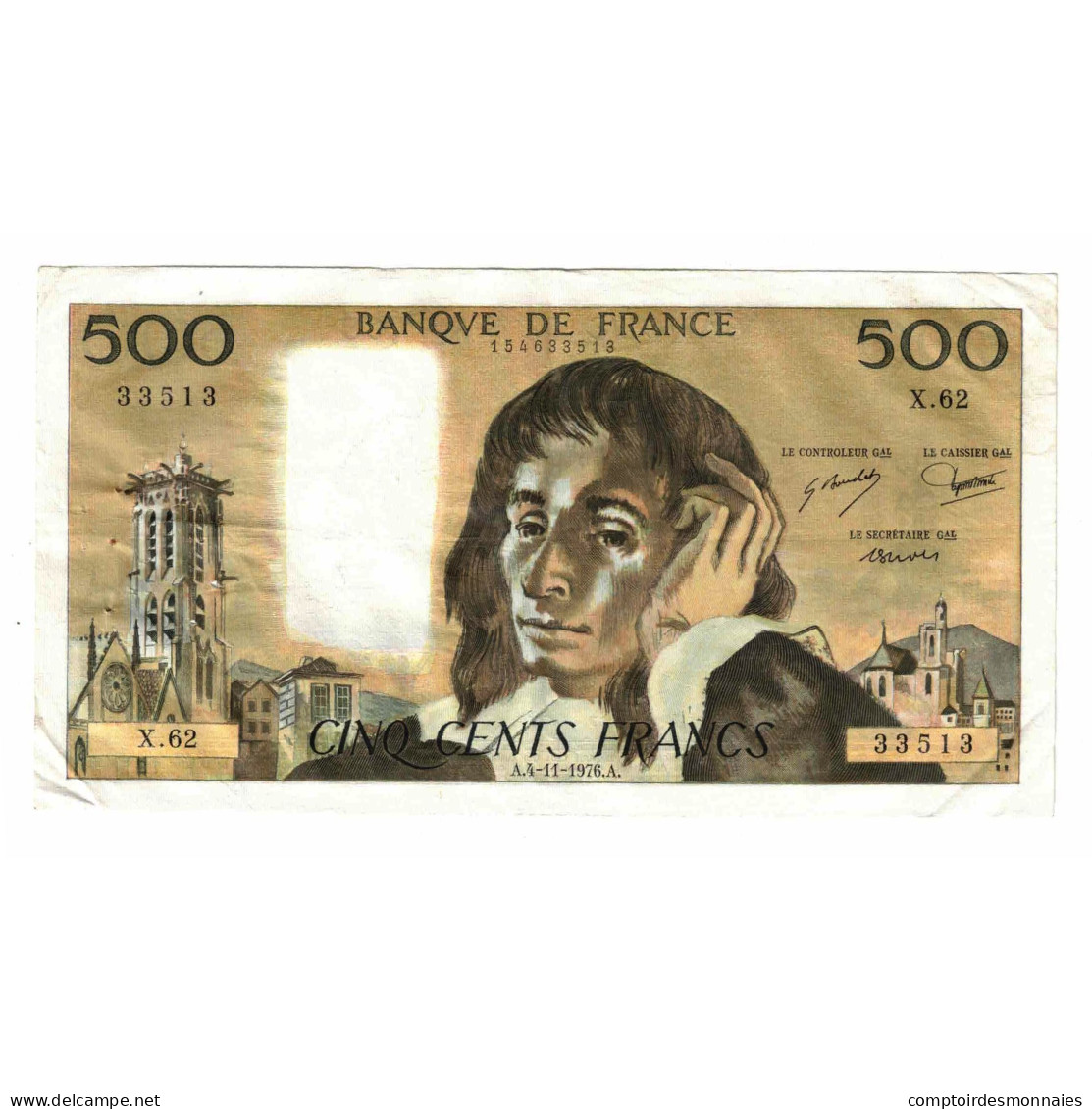 France, 500 Francs, Pascal, 1976, X.62, TB+, Fayette:71.15, KM:156d - 500 F 1968-1993 ''Pascal''