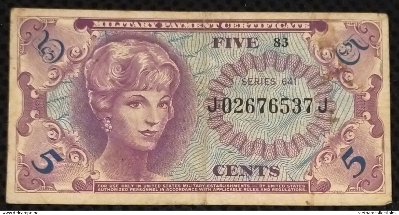 USA MPC 5 Cents Military Payment Series 641 VF Banknote Note 1964 Using In Vietnam Viet Nam - Plate # 83 - 1965-1968 - Reeksen 641