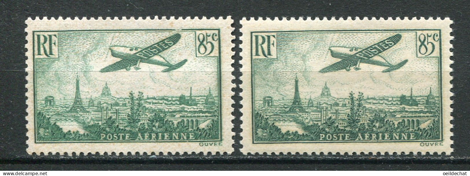 25181 FRANCE  PA8a**(Yvert) 85c. Avion Survolant Paris : Vert Clair Au Lieu De Vert Foncé + Normal (non Inclus) 1936 TB - Nuevos