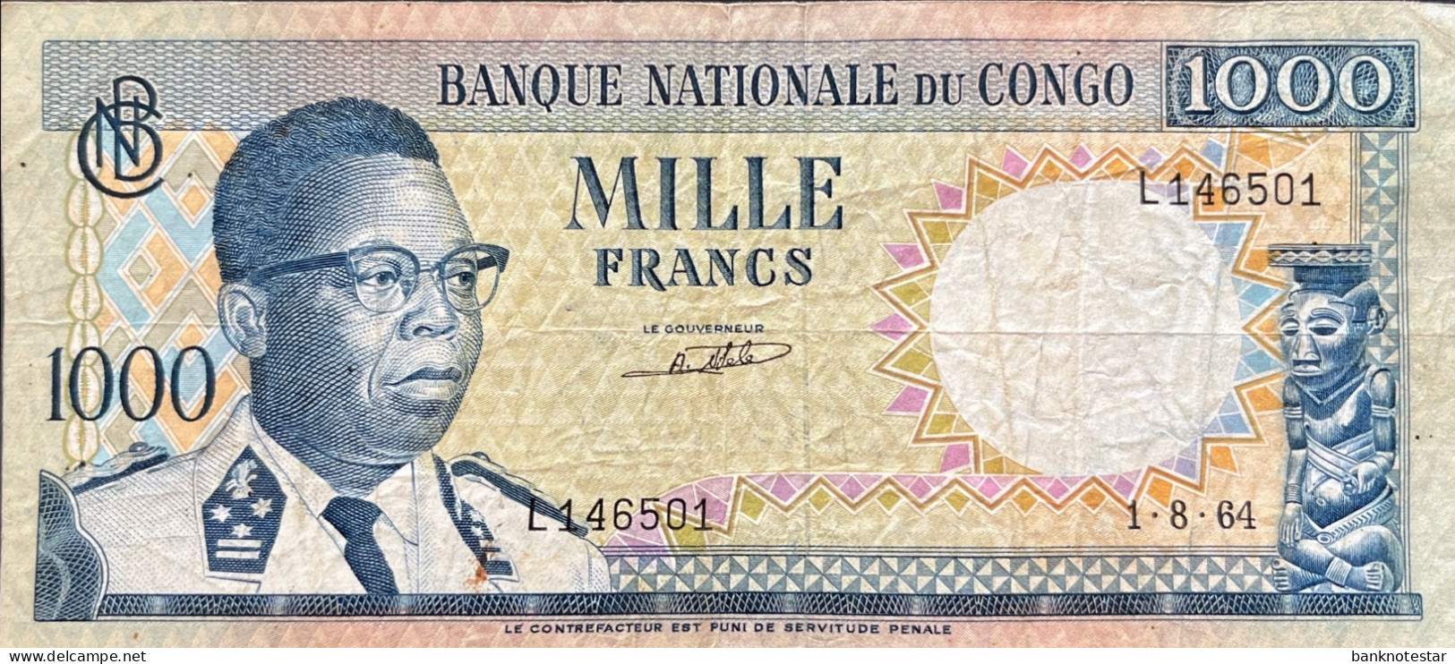 Congo Democratic Republic 1.000 Francs, P-8 (1.8.1964) - Fine - Democratische Republiek Congo & Zaire