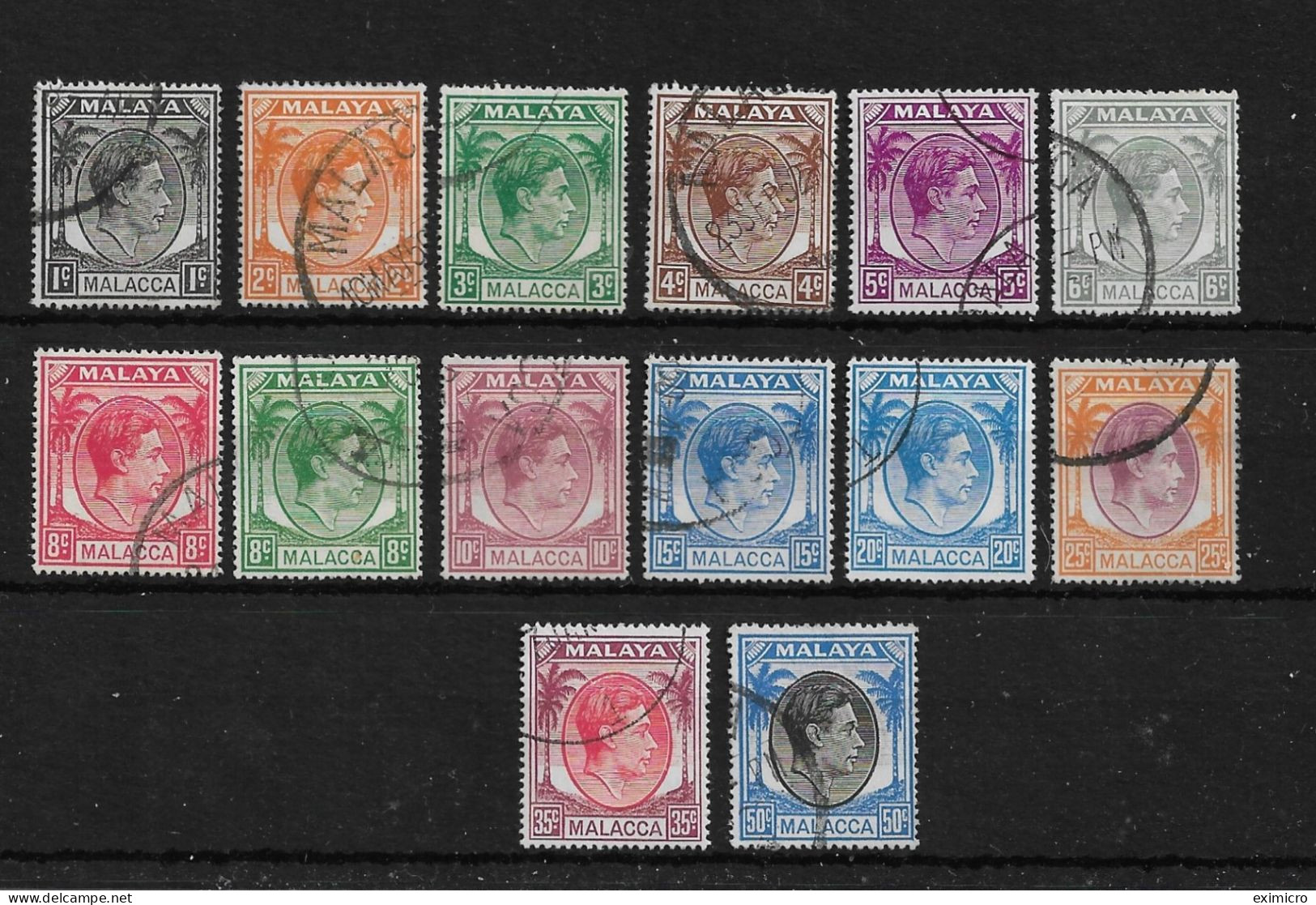 MALAYA - MALACCA 1949 - 1952 FINE USED VALUES TO 50c BETWEEN SG 3 AND SG 14 Cat £30+ - Malacca