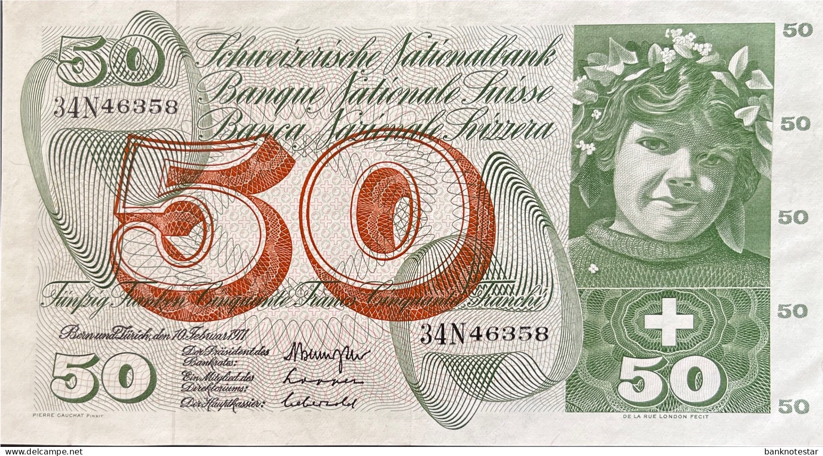 Switzerland 50 Franken, P-48k (10.02.1972) - Extremely Fine - Signature 45 - Switzerland