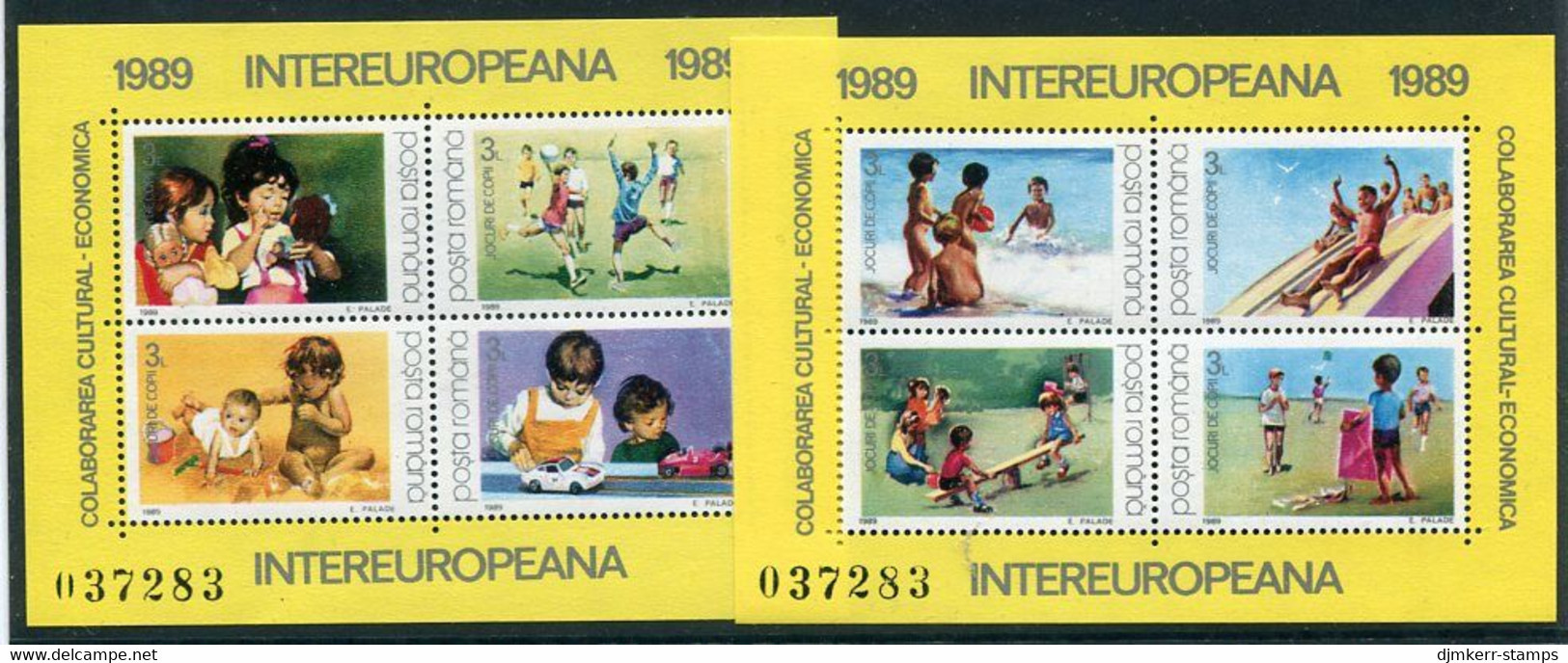 ROMANIA 1989 INTEREUROPA: Children's Games Blocks MNH/**.  Michel Block 254-255 - Blocks & Kleinbögen