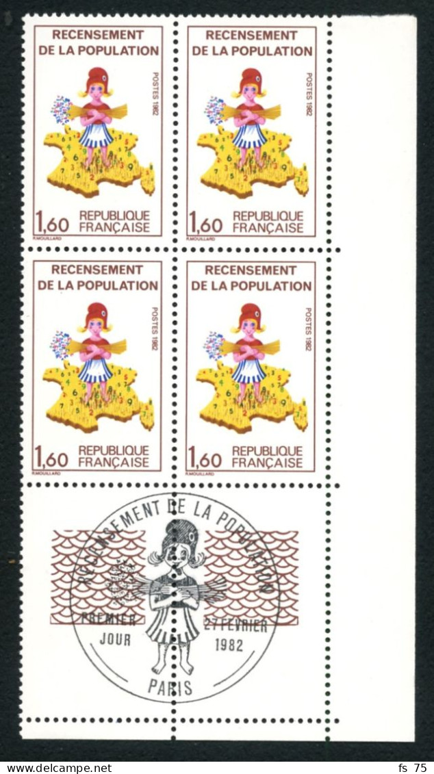 FRANCE - N°2202 1F60 RECENSEMENT 2 VARIETES SANS LE 7 SUR LA CORSE SUR FDC ET DANS UN BLOC DE 4 FDC SANS CHARNIERE ** - Unused Stamps