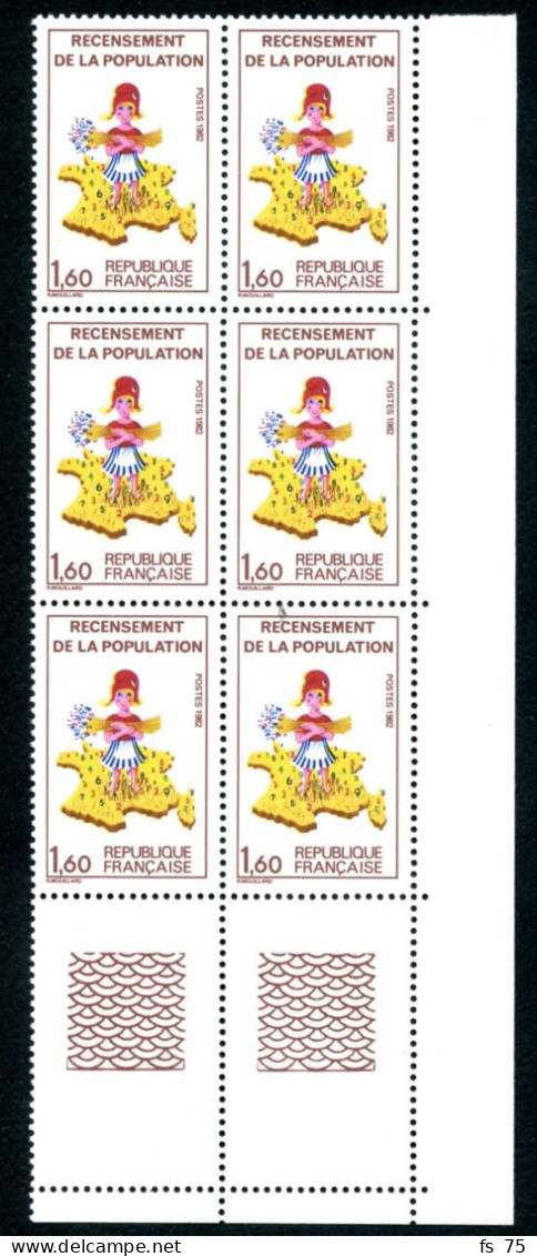 FRANCE - N°2202 1F60 RECENSEMENT 2 BLOCS DE 6  AVEC 4 VARIETES SANS LE 7 SUR LA CORSE SANS CHARNIERE ** - Unused Stamps
