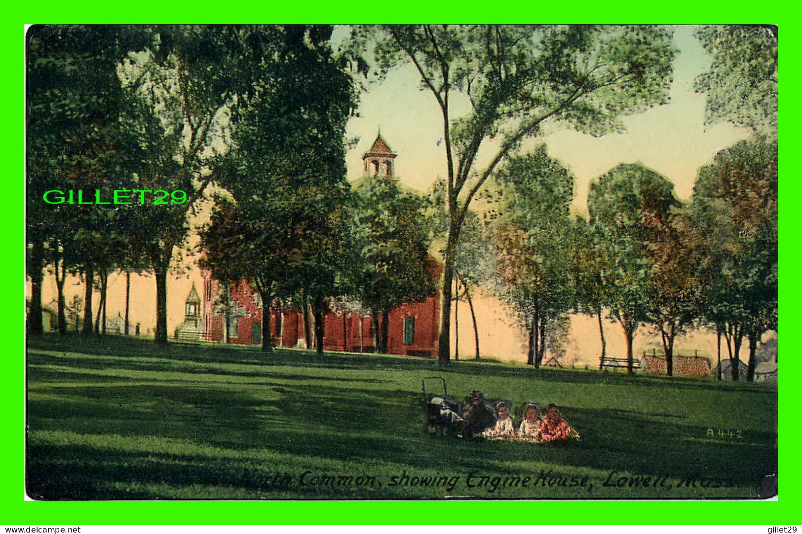 LOWELL, MA - NORTH COMMON, SHOWING ENGINE HOUSE - ANIMATED WITH KIDS - TRAVEL IN 1913 - MASON BROS & CO - - Other & Unclassified