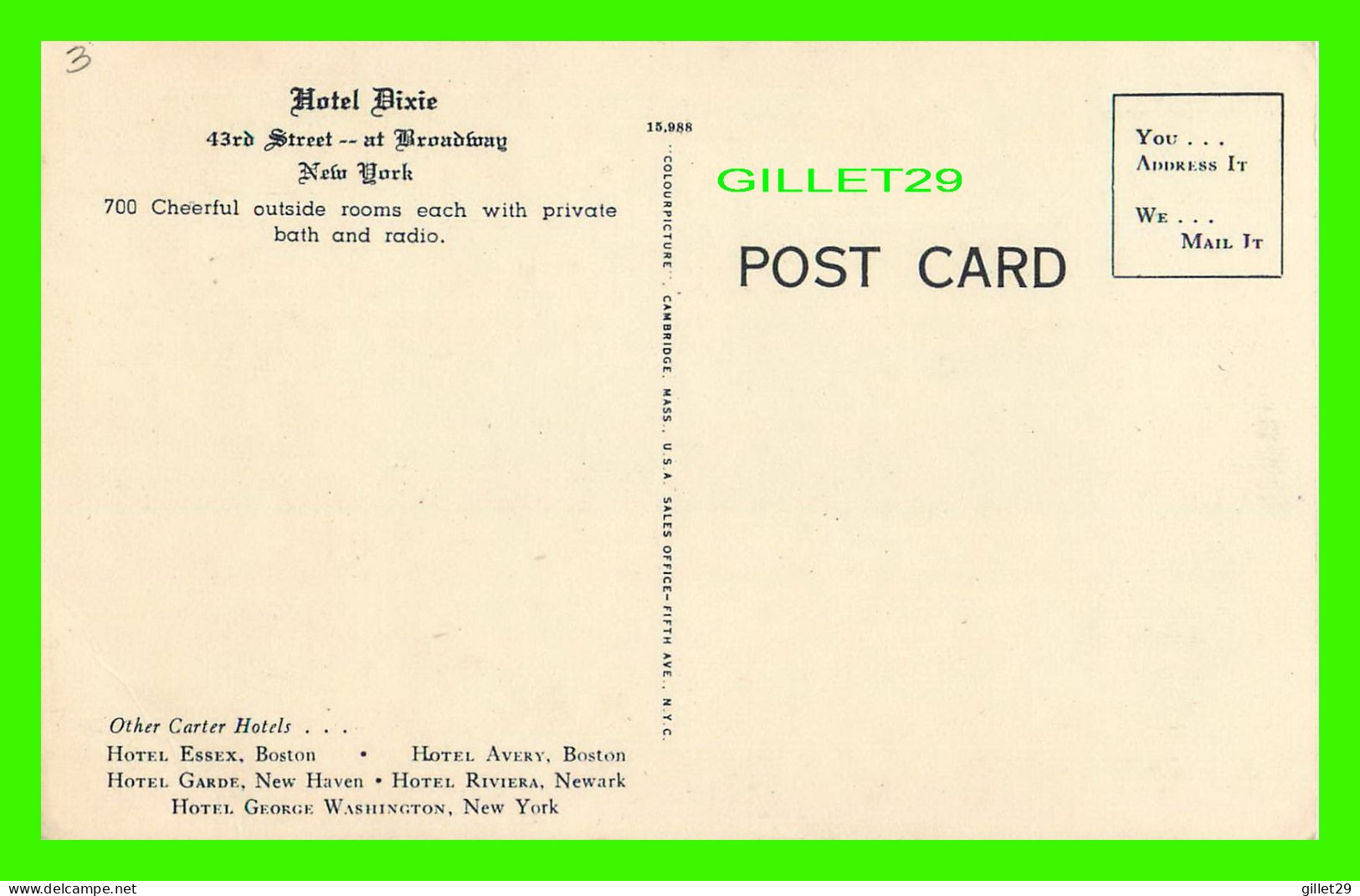 NEW YORK CITY, NY  - HOTEL DIXIE - 2 MULTIVUES - A CARTER HOTELS - PLANTATION ROOM & CIRCLE BAR AND TERRACE - - Wirtschaften, Hotels & Restaurants