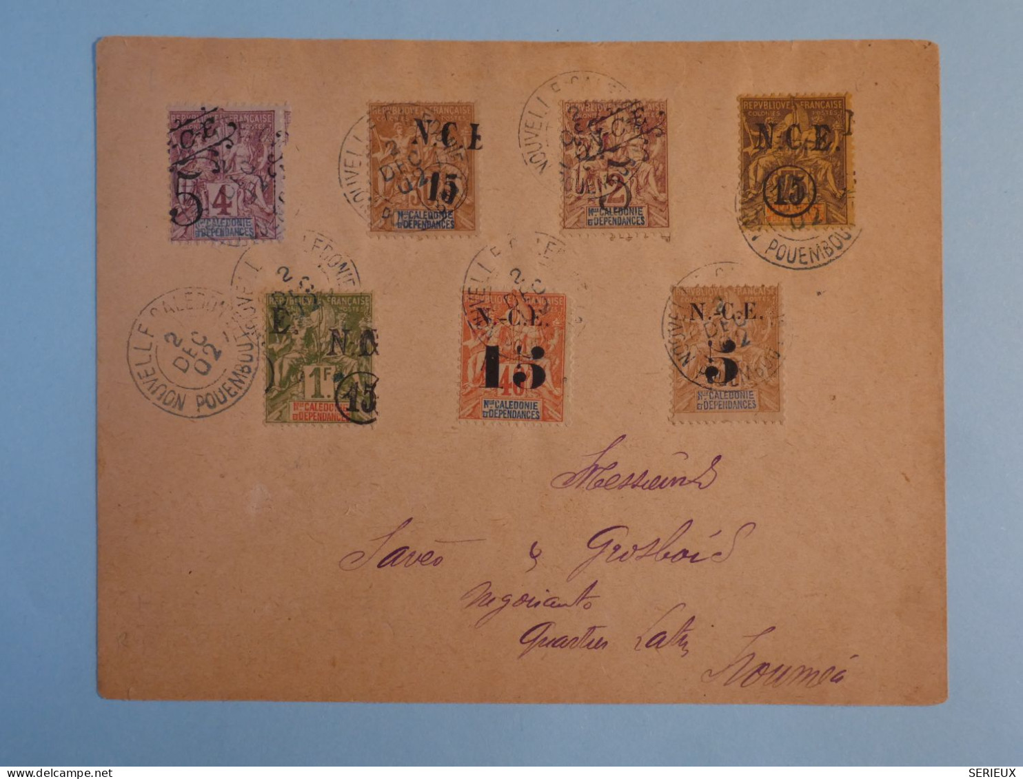 BT17  NOUVELLE CALEDONIE  BELLE LETTRE TRES  RARE 1902 PETIT BUREAU POUEMBOUT A NOUMEA +TP 3 SURCHARGES DéCALéES +AFF. + - Storia Postale