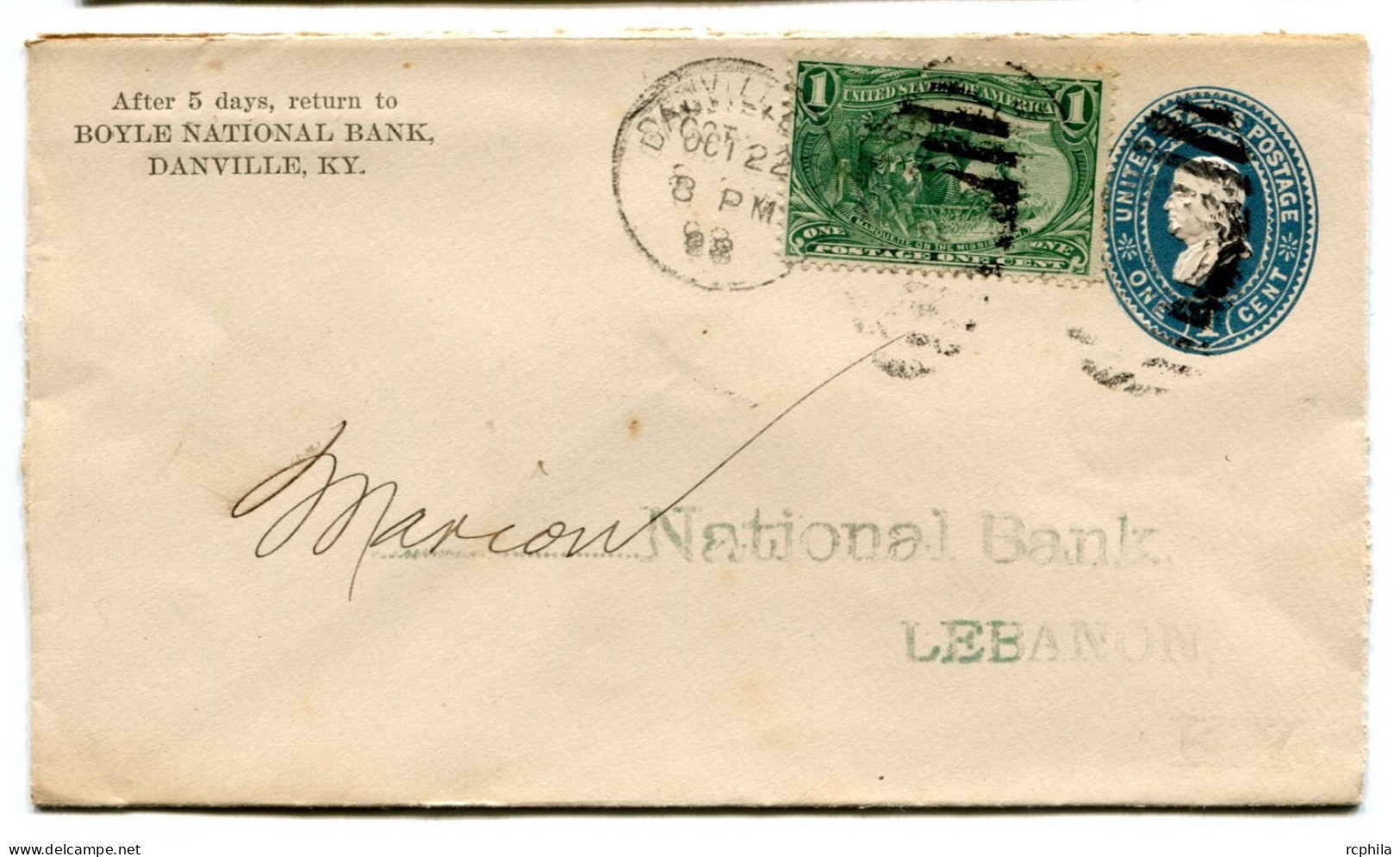 RC 25376 ETATS UNIS USA 1898 ENTIER POSTAL DE DANVILLE POUR LEBANON - ...-1900