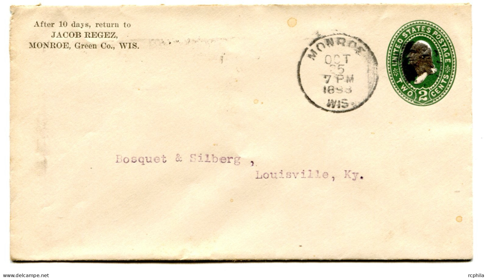 RC 25380 ETATS UNIS USA 1898 ENTIER POSTAL DE MONROE POUR LOUISVILLE - ...-1900