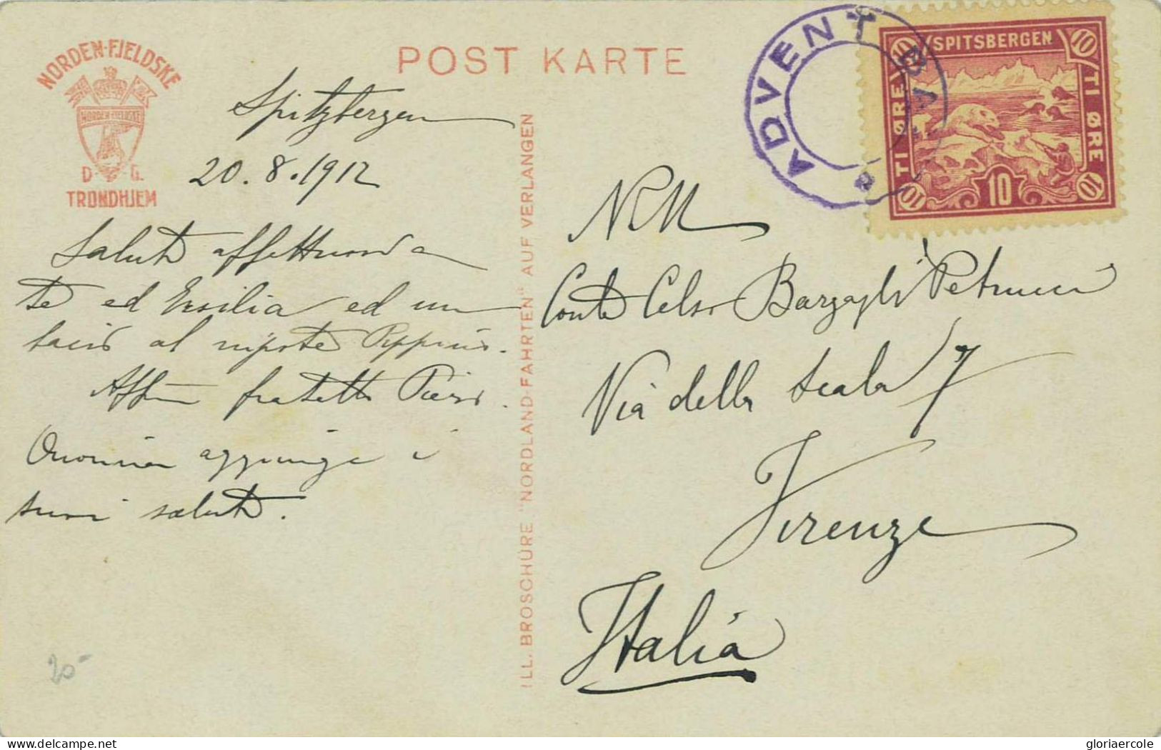 P0698 - NORWAY - Postal History - POLAR Postcard From ADVENT BAY Svalbard 1912 - Altri & Non Classificati