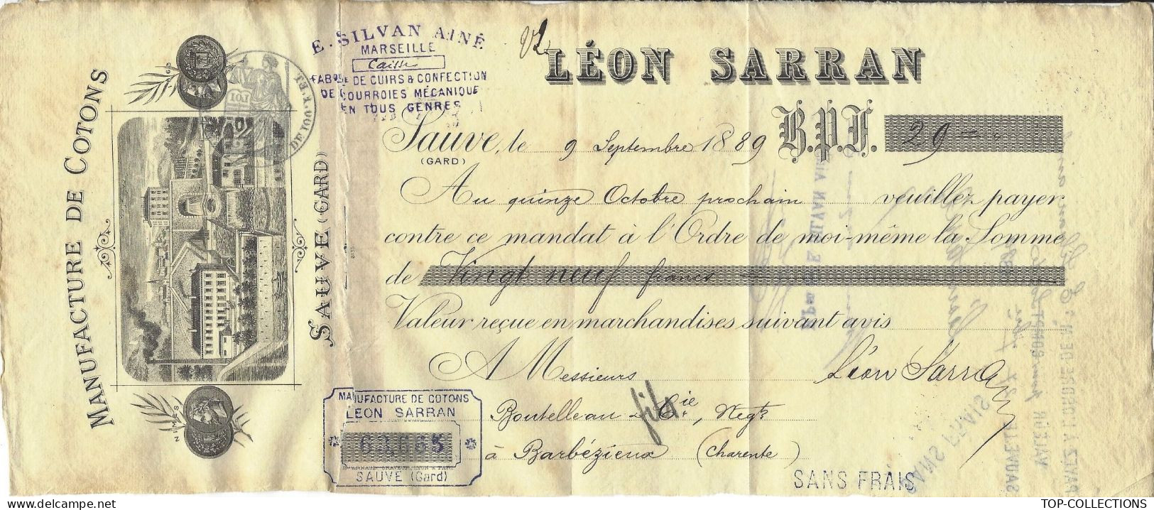 1889 ENTETE MANUFACTURE DE COTONS « Léon Sarrat » à Sauve (Gard) Pour Boutelleau Barbezieux Charente  VOIR SCANS - 1800 – 1899