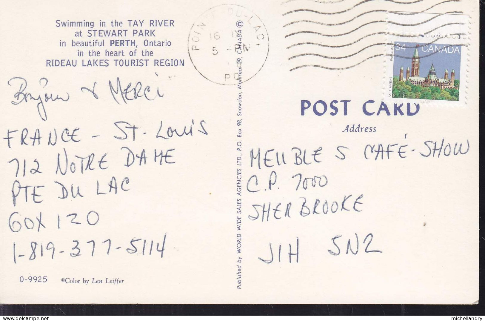 Carte Postal (122397) Tay River Stewart Park Perth Ontario Canada Timbre 34 Canada Avec écriture - Perth