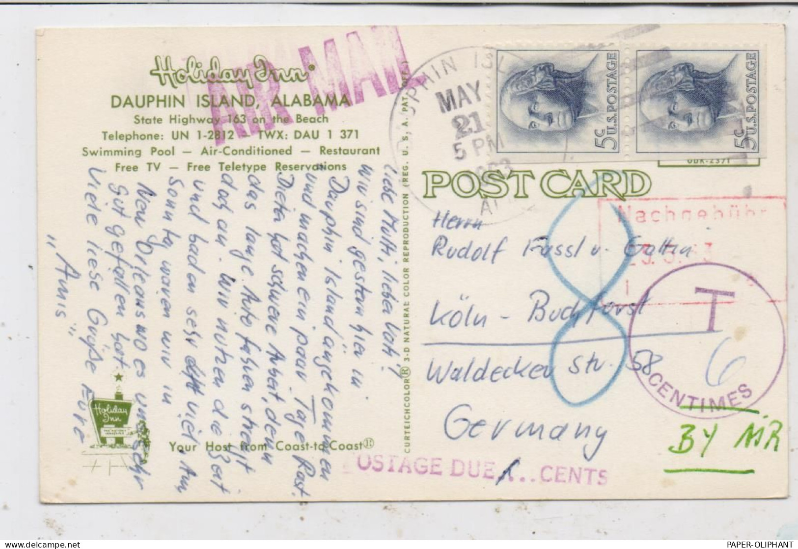 USA - ALABAMA - DAUPHIN ISLANDS, Holiday Inn, TAX / Postage Due - Autres & Non Classés