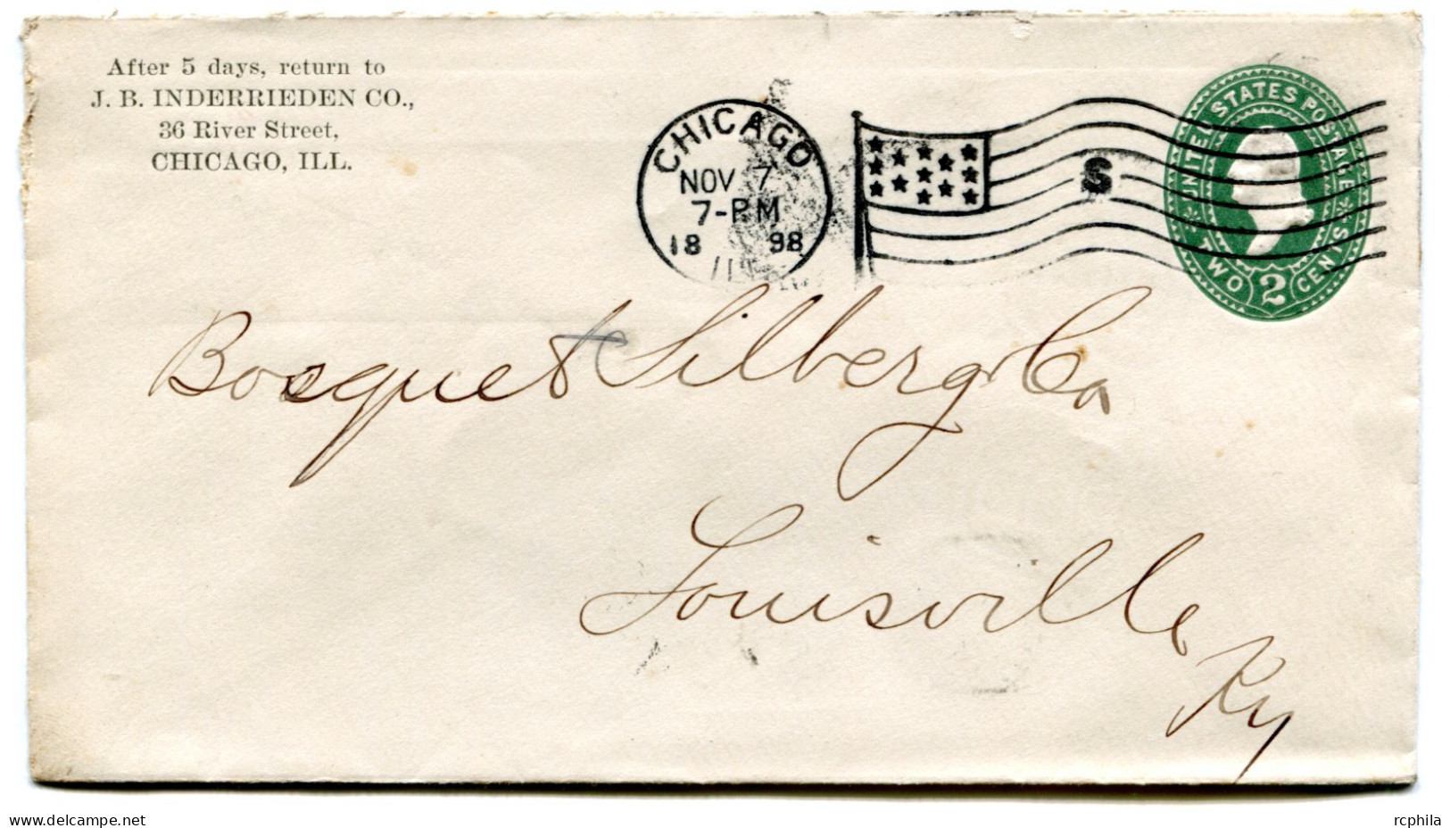 RC 25394 ETATS UNIS USA 1898 ENTIER POSTAL DE CHICAGO FLAG CANCEL LETTRE "S" POUR LOUISVILLE - ...-1900