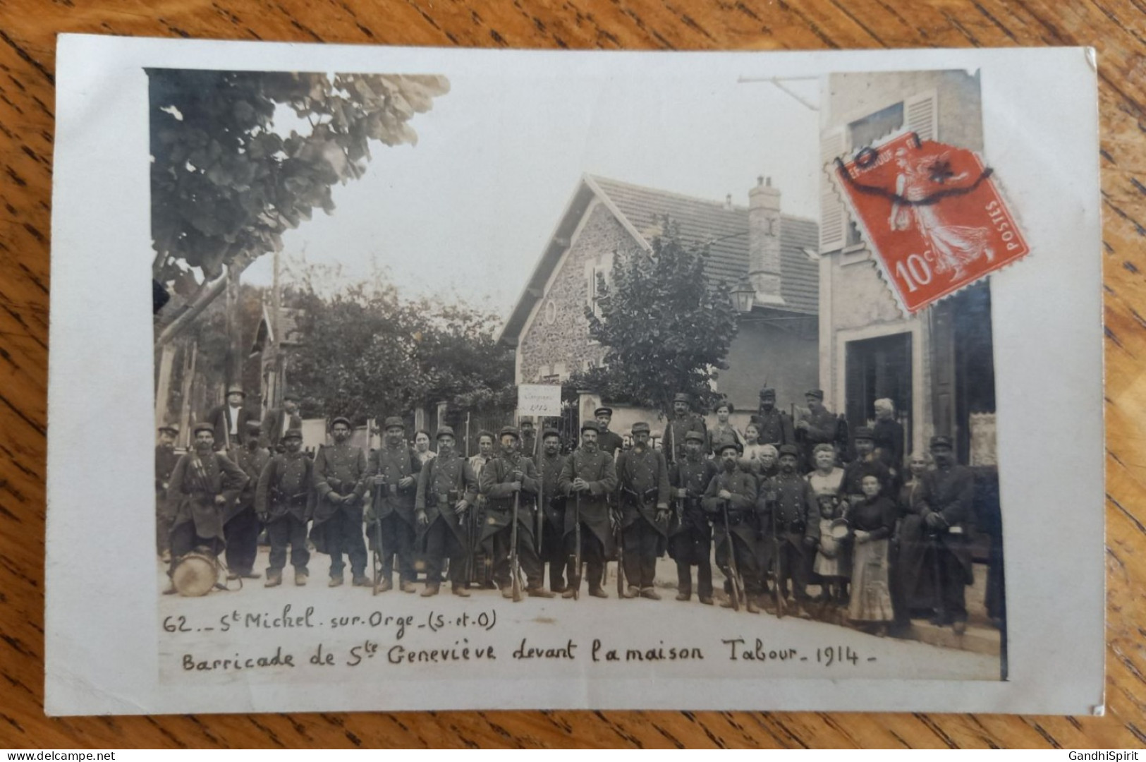 Saint Michel Sur Orge - Barricade De Sainte Geneviève Devant La Maison Tabour Campagne 1914, Carte Photo - Saint Michel Sur Orge