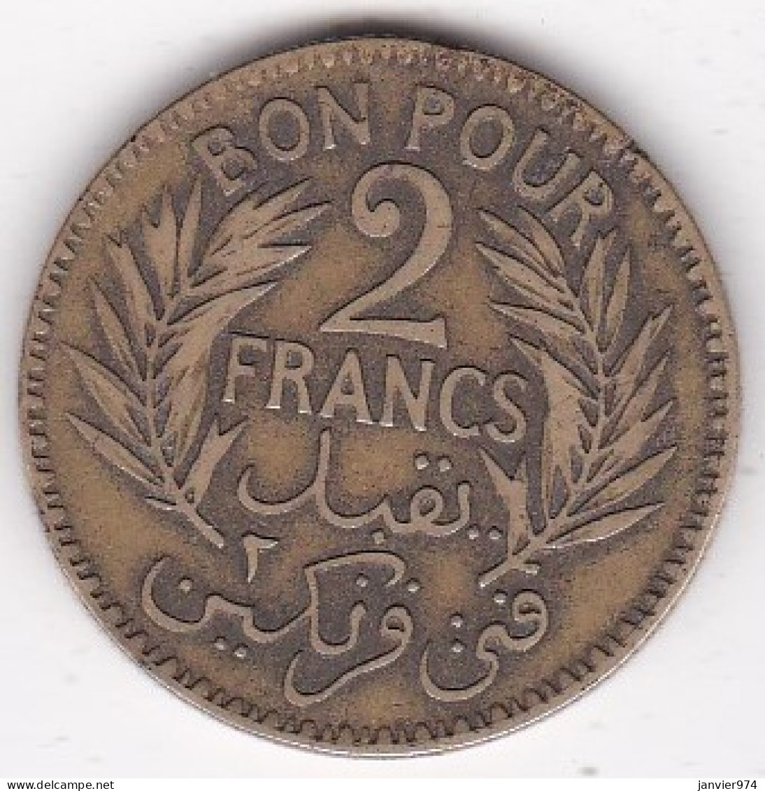 Protectorat Français Bon Pour 2 Francs 1921 / 1340, En Bronze Aluminium, Lec# 292 - Tunisia