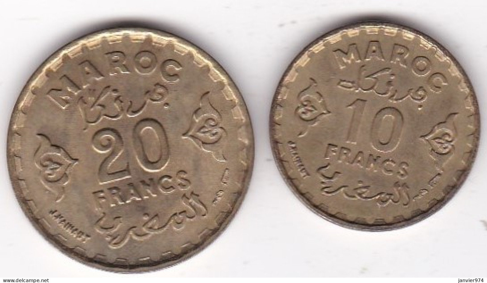 Maroc 10 Et 20 Francs 1371 / 1952 Mohammed V. Bronze Aluminium ,, Lec# 262 Et 277, Neuve , UNC - Marokko