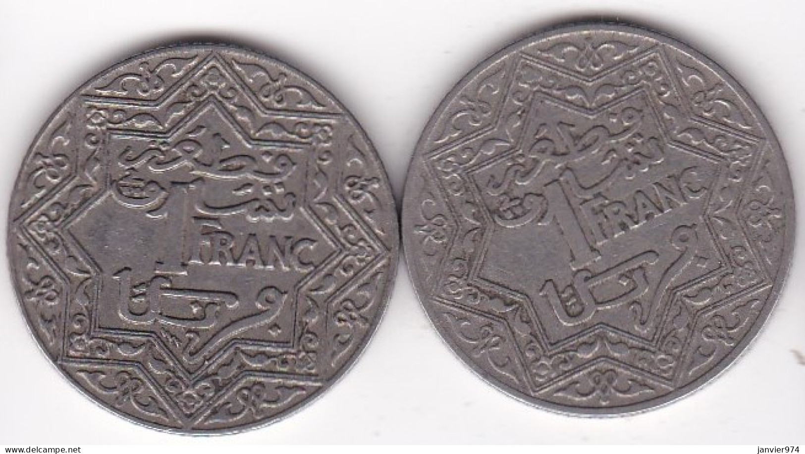 Maroc 1 Franc AH 1339 Sans Difference Et 1 Franc 1942 Poissy , Moulay Yussef I En Nickel, Lec# 113 Et 114 - Maroc