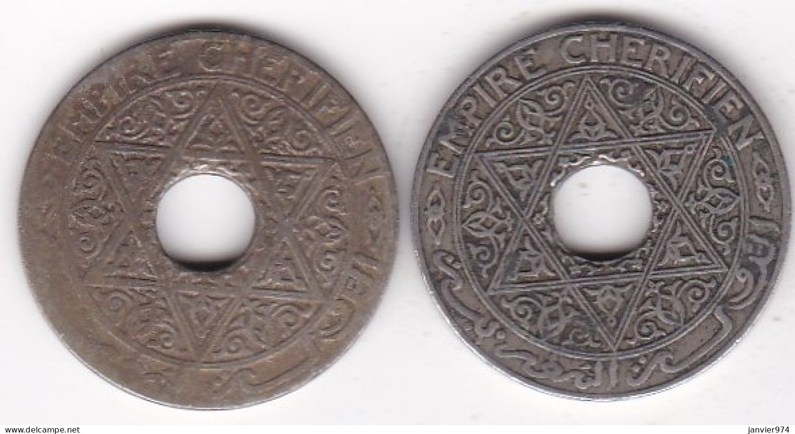 Maroc 25 Centimes AH 1339 Sans Difference Et 25 Centimes 1942 Poissy , En Cupronickel, Lec# 202 Et 203 - Maroc