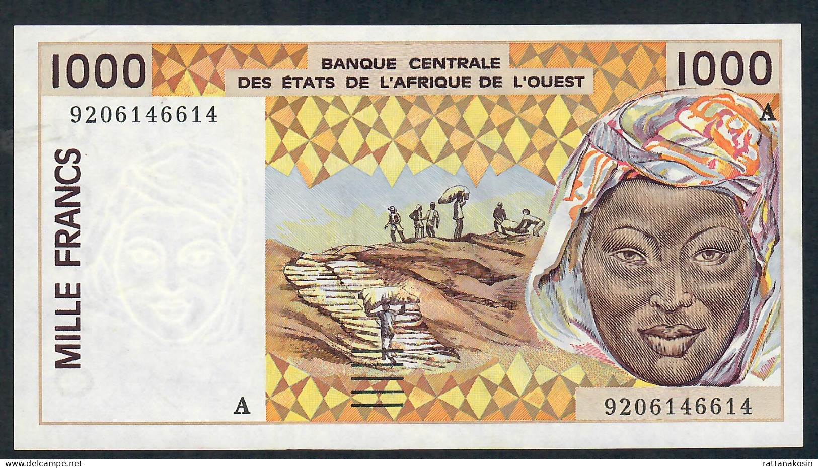 W.A.S. IVORY COAST P11Ab 1000 FRANCS (19)92 Signature 24 UNC. - Ivoorkust