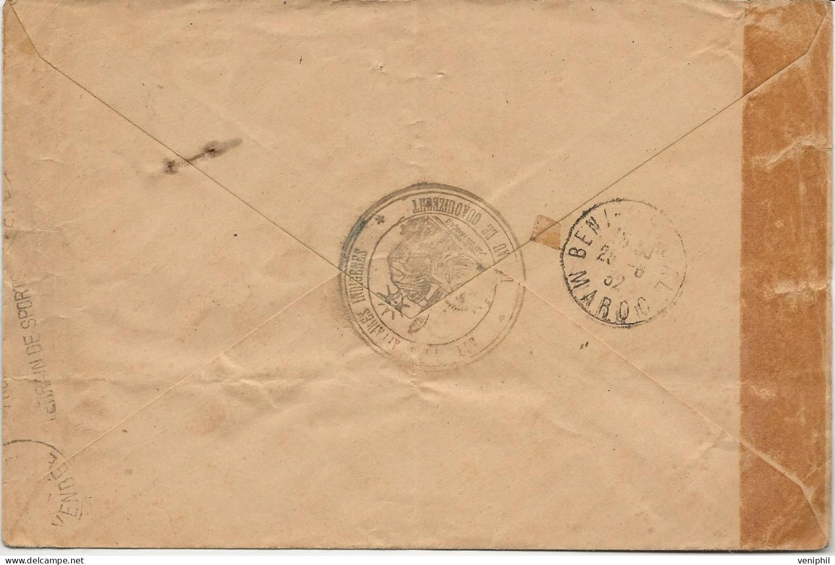 MAROC - LETTRE AFFRANCHIE POSTE AERIENNE  N° 7  CAD 1932 -+ CACHET SERVICE DES AFFAIRES INDIGENES -BUREAU DE OUAOUIZEUHT - Covers & Documents