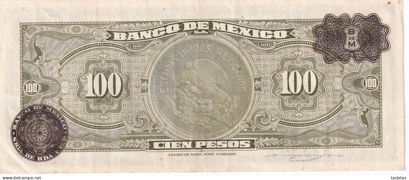 BILLETE DE MEXICO DE 100 PESOS DEL 26 DE JULIO DE 1950 (BANKNOTE) - Mexique