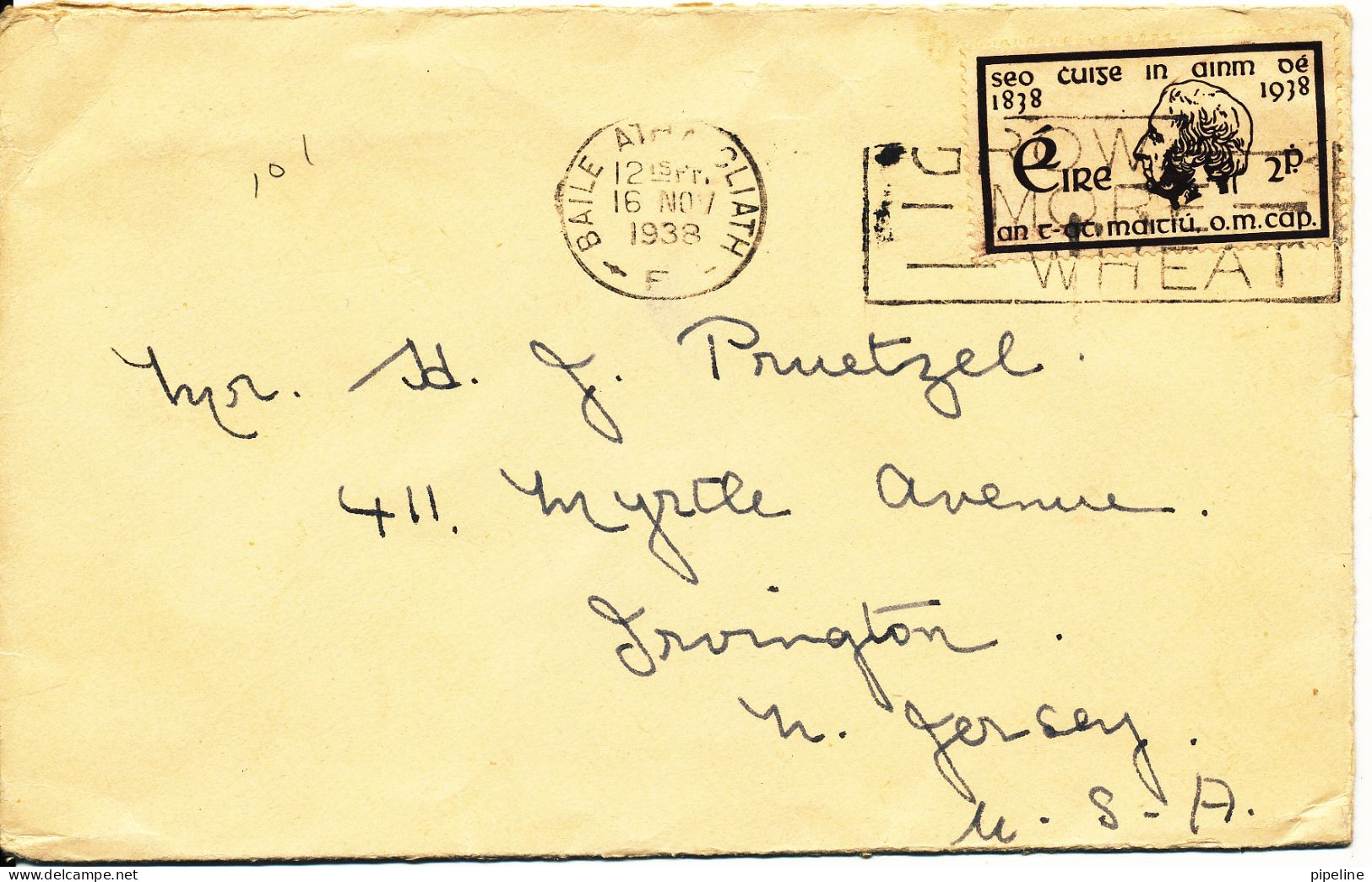 Ireland Cover Sent To USA 16-11-1938 Single Franked - Brieven En Documenten