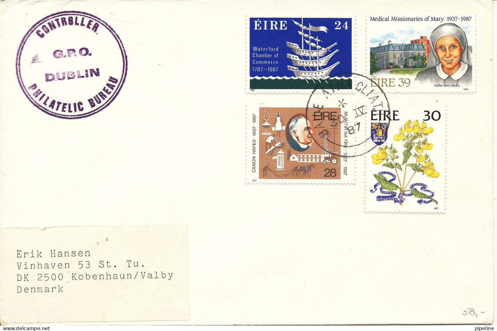 Ireland Cover Sent To Denmark 30-4-1987 Topic Stamps - Storia Postale