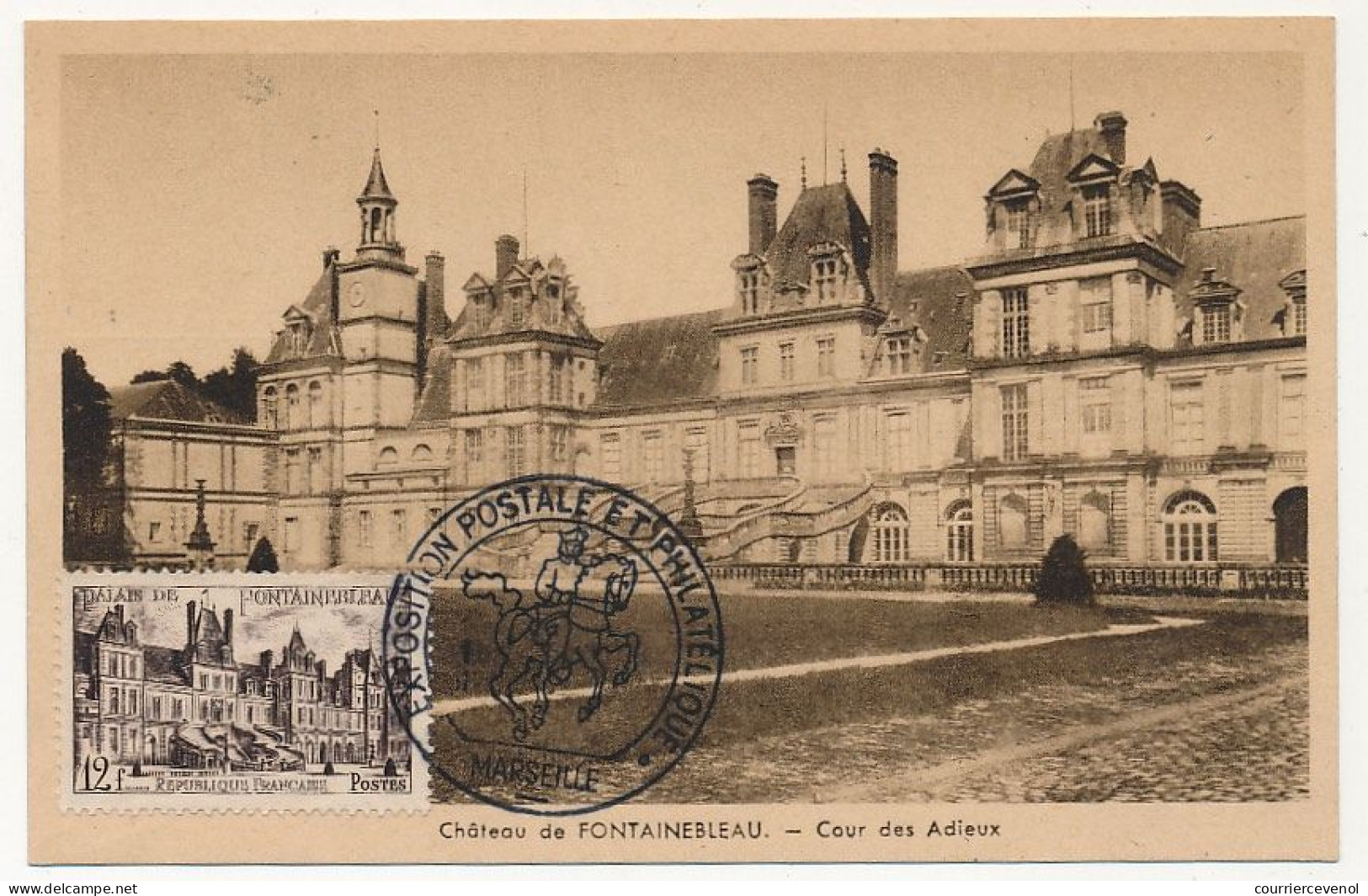 FRANCE => Carte Maximum - 12F Château De Fontainebleau - Cad Exposition Postale Et Philatélique MARSEILLE 27/1/1951 - 1950-1959