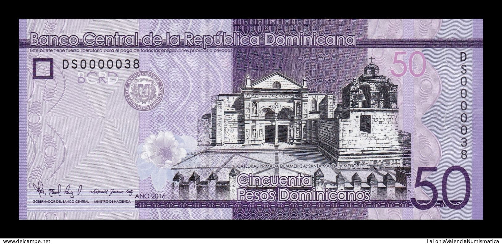 República Dominicana 50 Pesos Dominicanos 2016 Pick 189c Low Serial 38 Sc Unc - República Dominicana