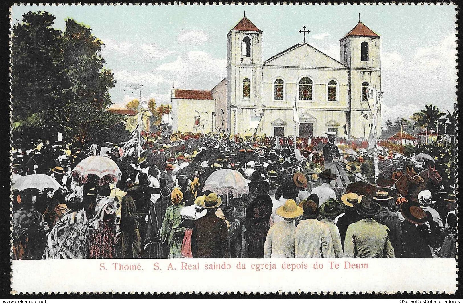 Postal S. Tomé E Principe - S. Thomé - Sua Alteza Real Saindo Da Igreja Depois Do Te Deum - CPA Anime Etnic - Sao Tome And Principe
