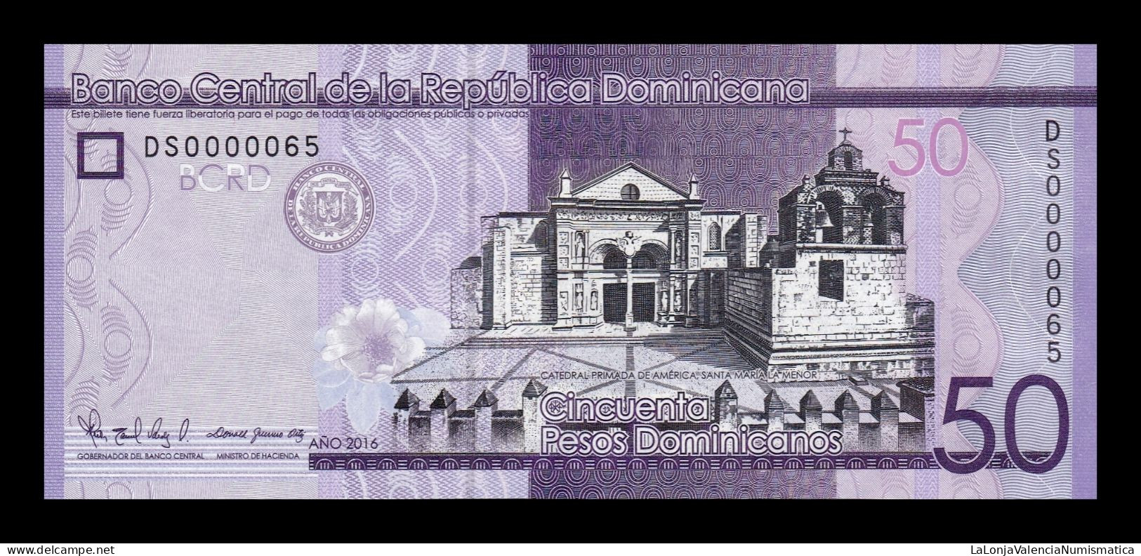 República Dominicana 50 Pesos Dominicanos 2016 Pick 189c Low Serial 65 Sc Unc - Dominicaine